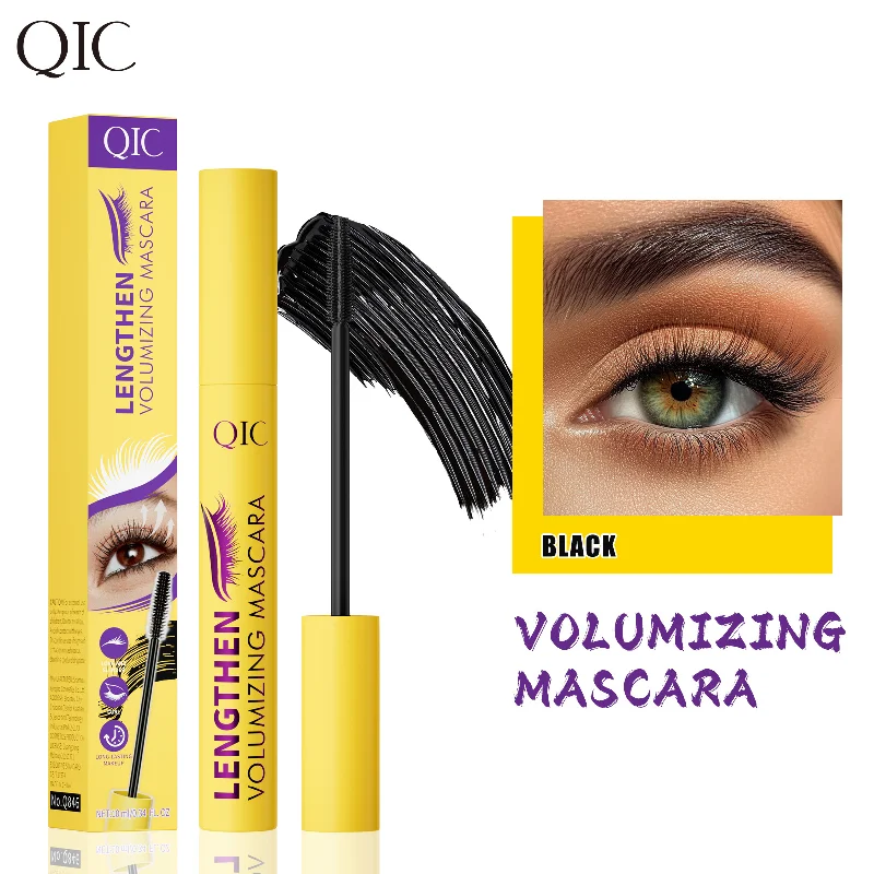 QIC 롱래쉬 워터프루프 마스카라, 번짐 방지 섬유 함유 포뮬러로 익스트림 볼륨 리프트 및 컬링 효과