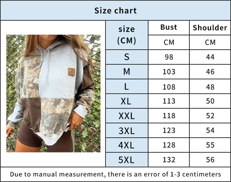 Women's Fashion Loose Long Sleeved Hooded Drawstring Pocket Hoodie Patchwork Print Top Hoodies Autumn Winter Casual Sweatshirt