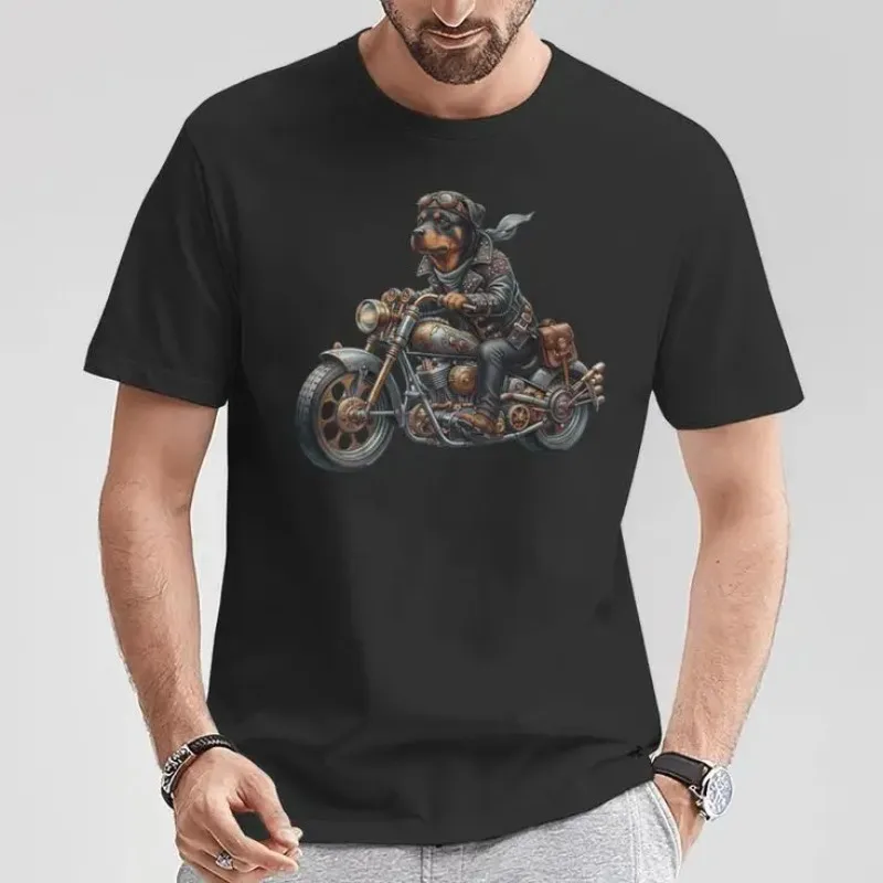 

Cool Steampunk Rottweiler Biker Vintage Motorcycle Dog Lover T-Shirt 100% Cotton O-Neck T Shirt Short Sleeve Casual Tshirt Tees