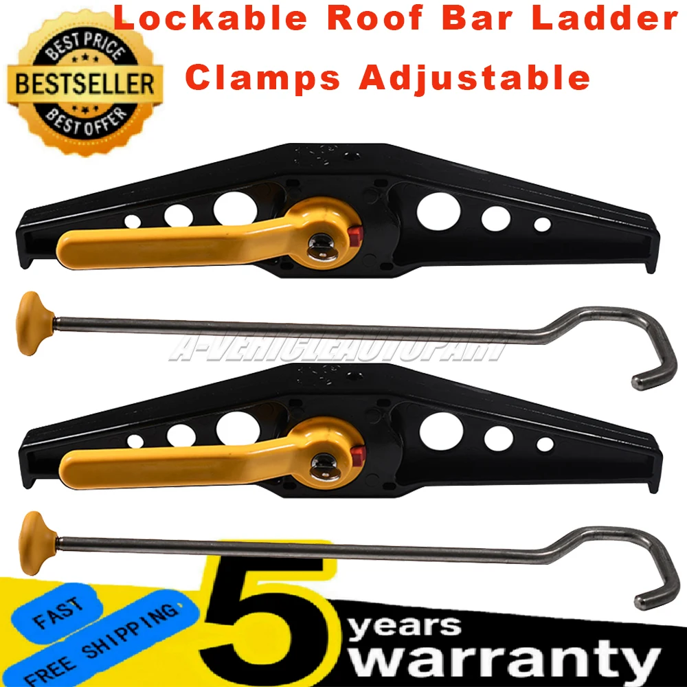 New For Locking Lockable Roof Bar Ladder Rack Clamps Adjustable 2 Pcs Easy Installation Car Accessories