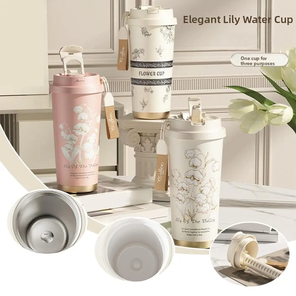 

Lily of the valley ceramic liner coffee cup for girls high-value double drinking cup high-end gift steel cup I6N4