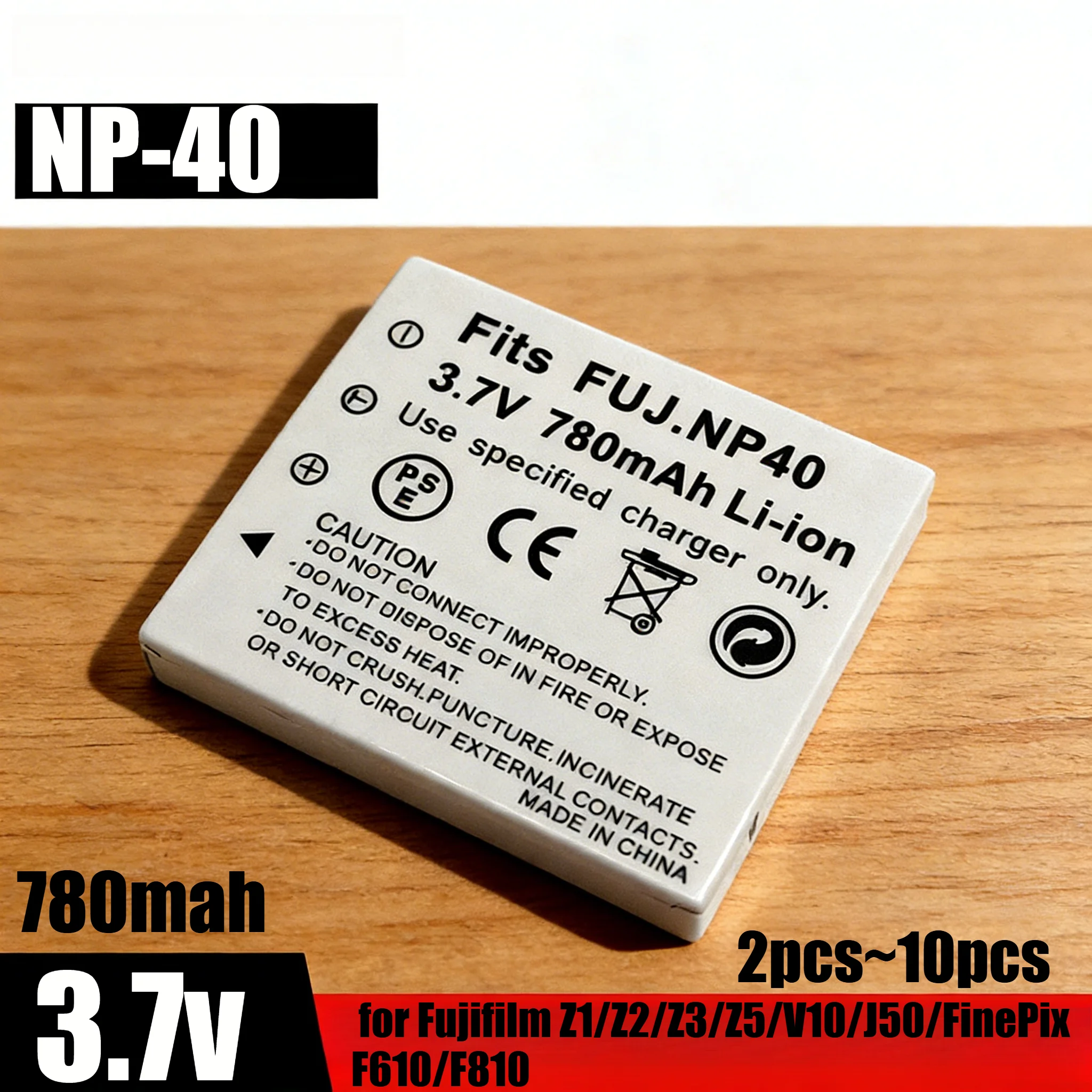 780mAh NP-40 Lithium Battery Replacement for Fujifilm Z1/Z2/Z3/Z5/V10/J50/FinePix F610/F810 High Capacity Li-ion Camera Battery