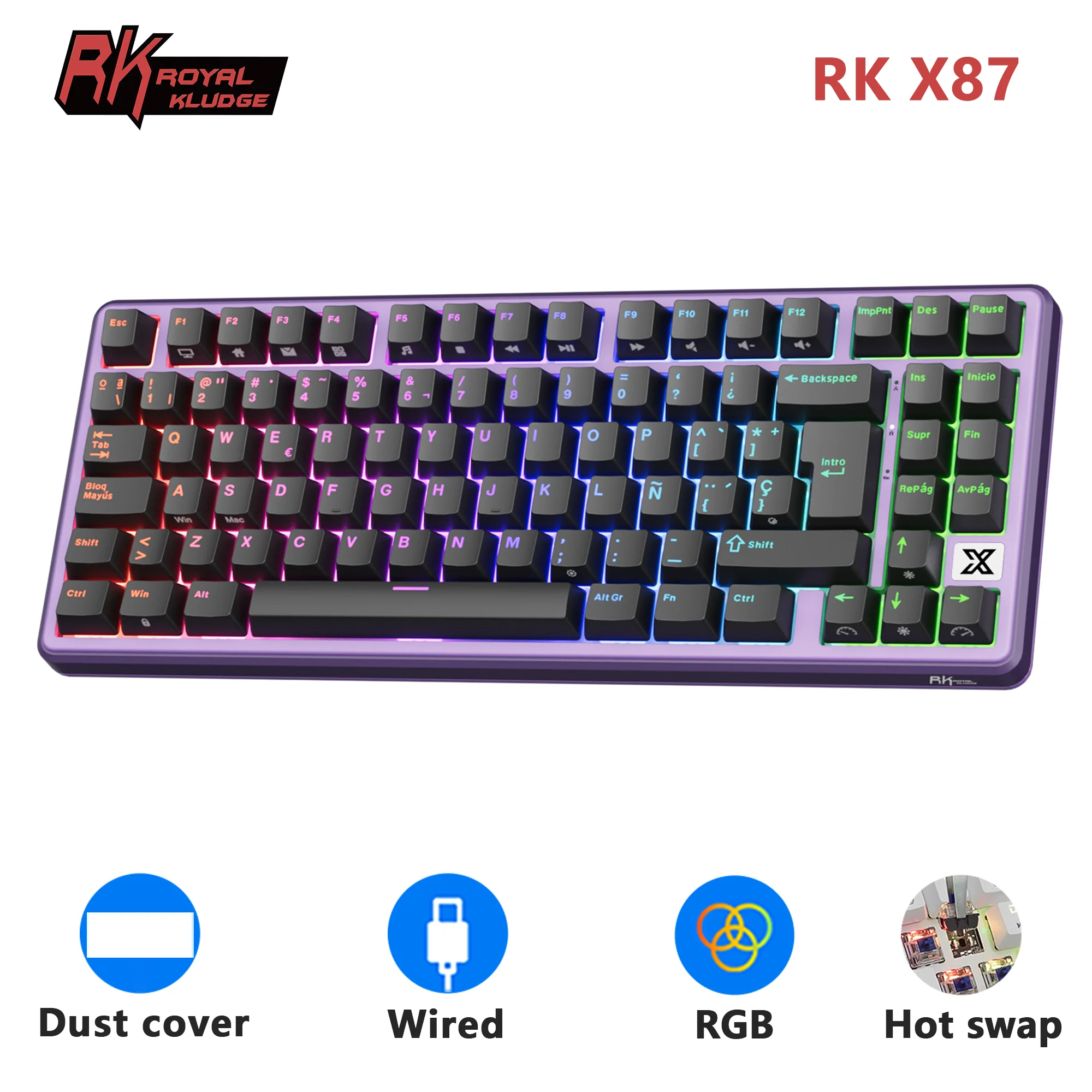 

RK Royal Kludge X87 Gasket Spanish Mechanical Keyboard 80% 86 Key PBT Keycaps RGB Backlit Hot-swappable Gamer Keyboard Customize