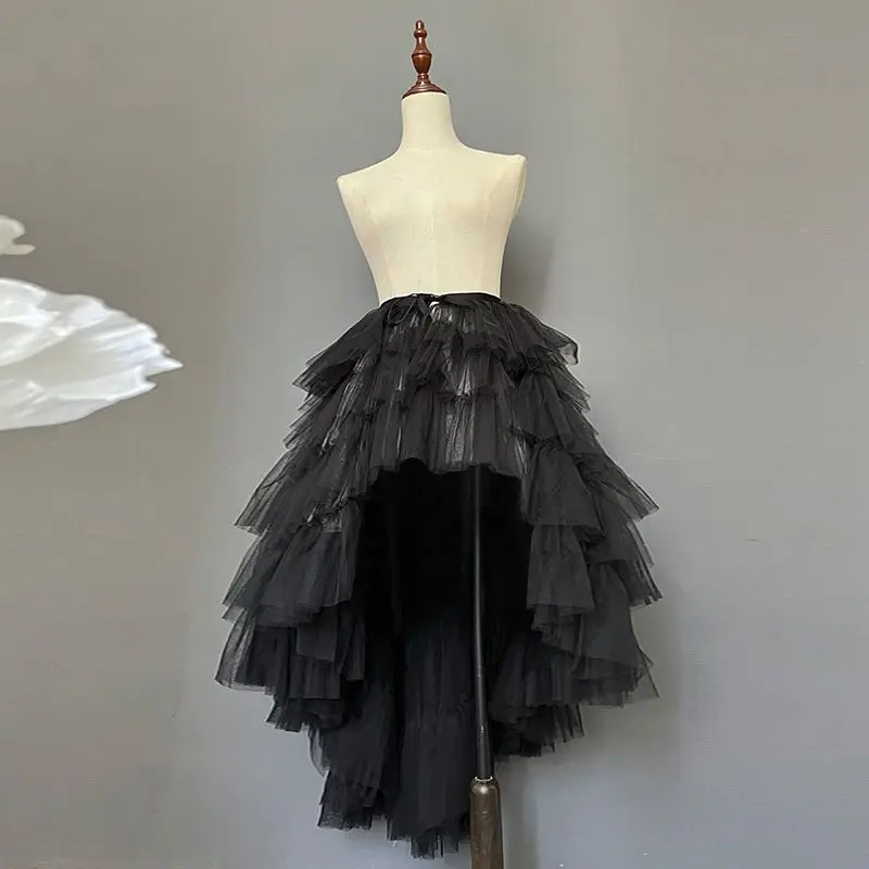 Sweet Lolita Asymmetrical Mesh Ball Gown Princess JSK Skirt Women Elegatn Stage Show Event Performance Party Skirts