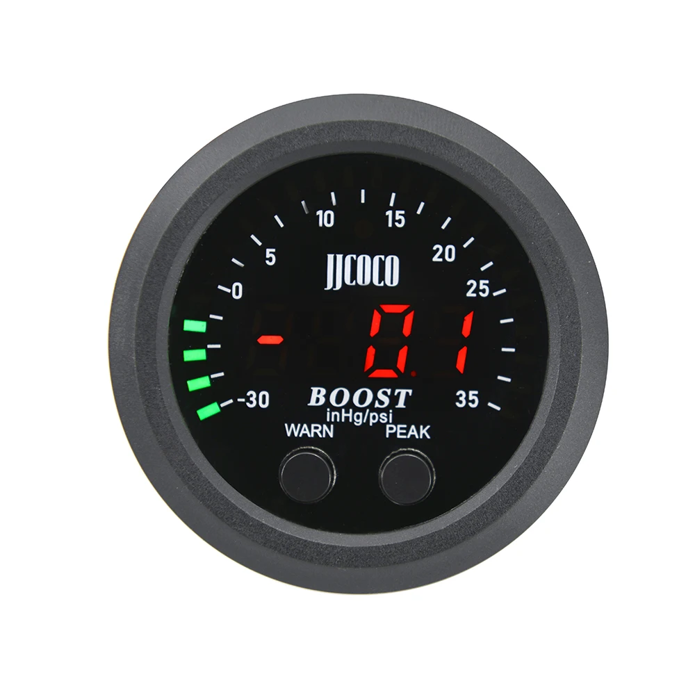 52MM DC 12/24V Ultra-Thin S-Series Round Boost Gauge with Red Light LED Display Vacuum Gauge Turbo Boost Meter -30~35PSI