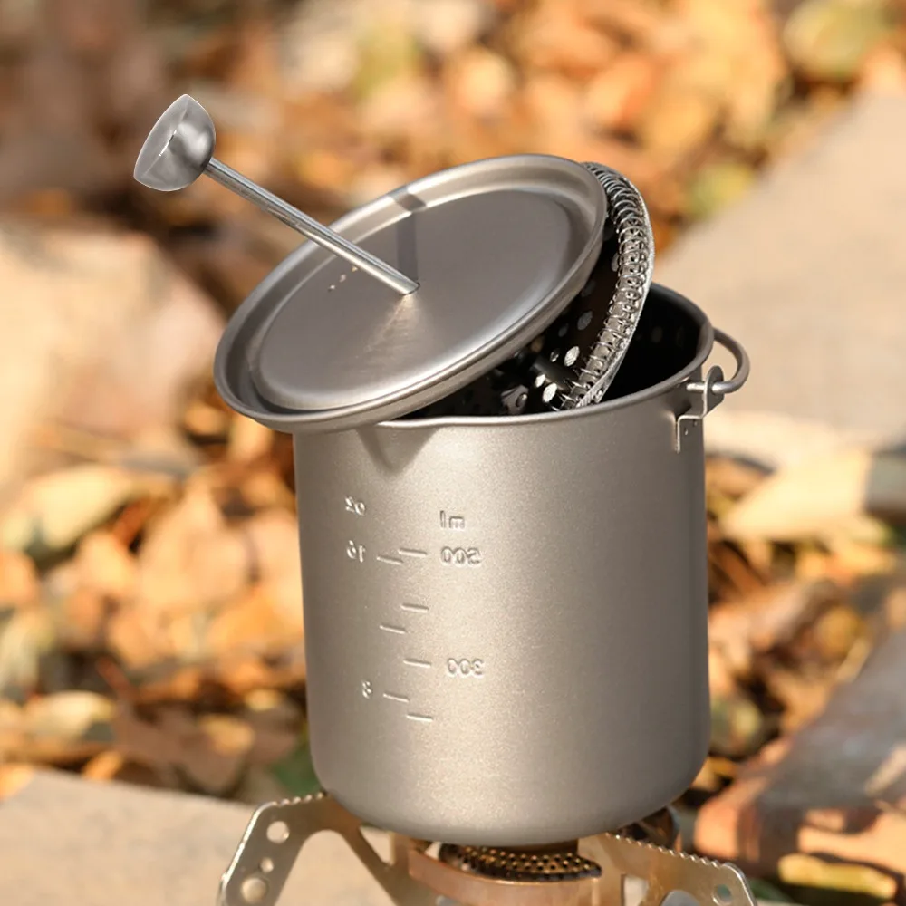 Compact 750ml French Press Coffee Maker Foldable Handle With Lid and Filter Camping Cooking Mug Titanium Coffee Press Travel