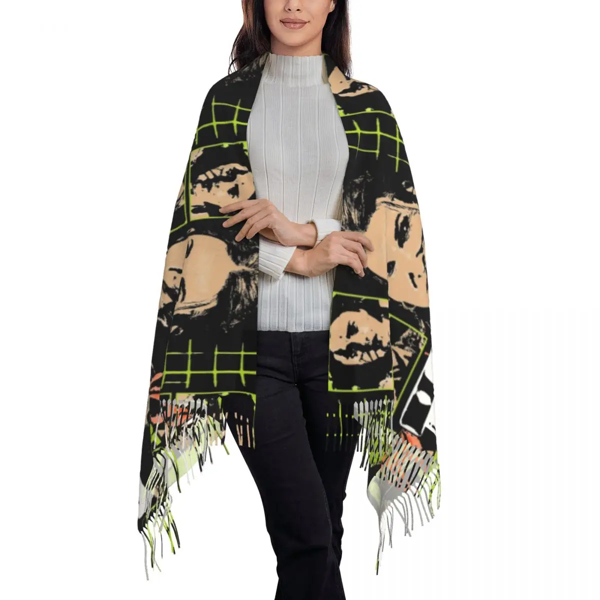 女性用ロングタッセルスカーフ,タッセル付きヘッドスカーフ,ヴィンテージショール,暖かいラップ,カスタム,クラシック,DIY,秋