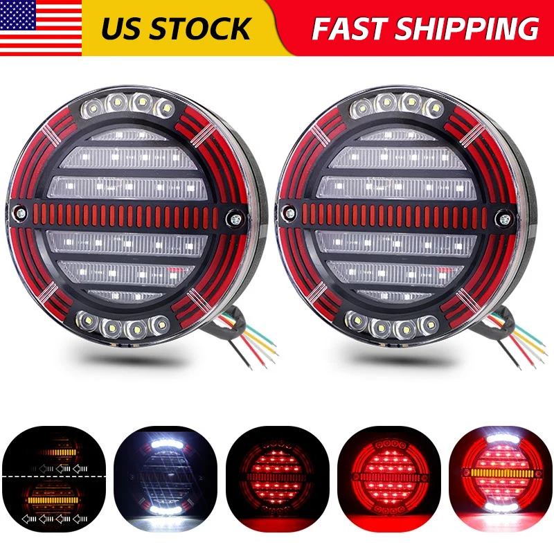 

Waterproof Round LED Brake Tail Light Sequential Turn Signal Light DRL Driving Stop Warning Lamp For Truck Trailer Bus RV 12-24V