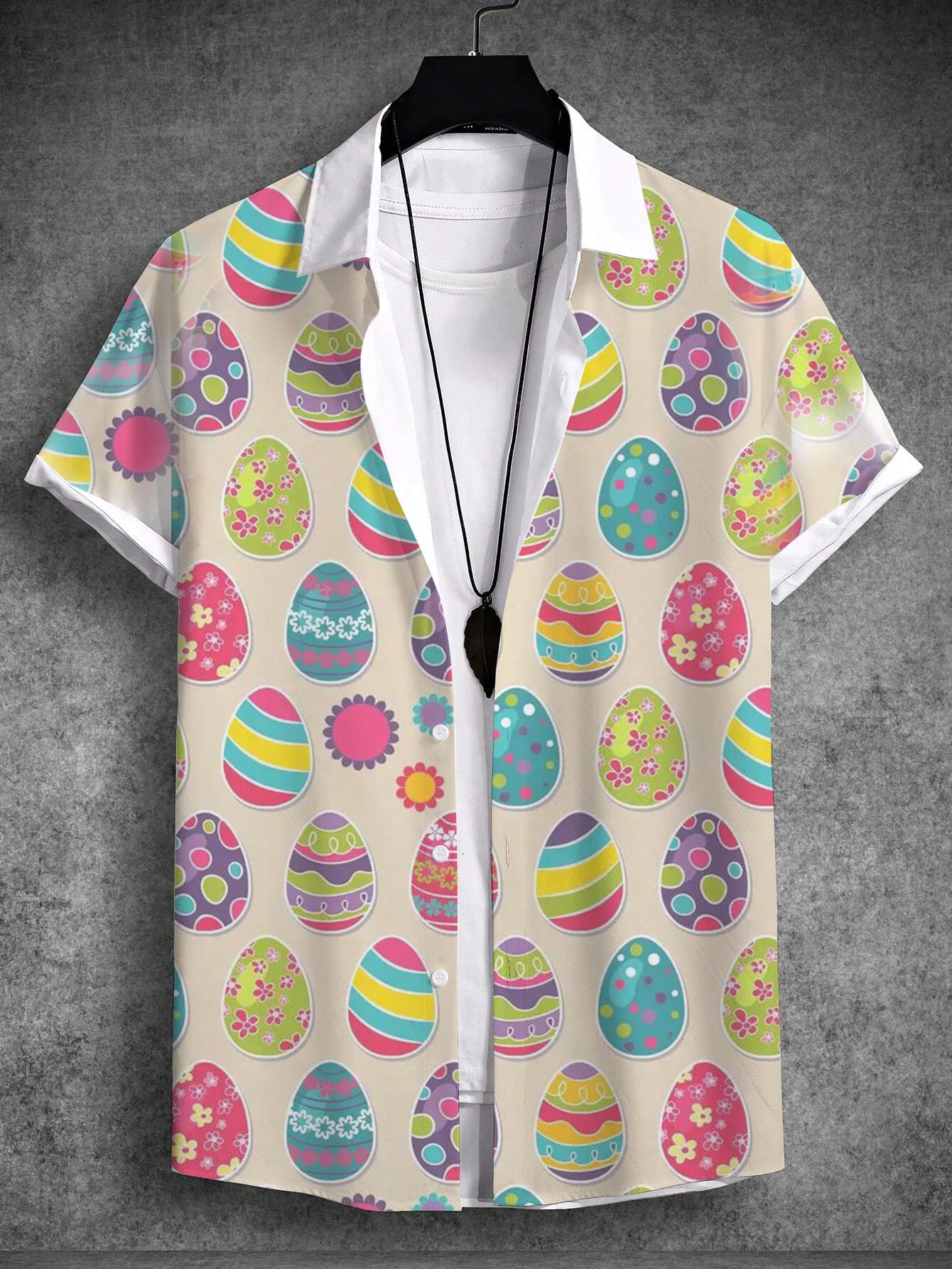 

Unisex Shirt Summer Hawaiian Shirt Rabbit Egg Happy Easter Turndown Outdoor Street Short Sleeve Button-Down Print Men's Clothing