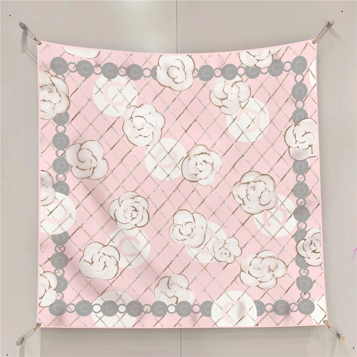 

Spring and Summer New Camellia 90cm Square Scarf Silk Tube Top Temperament Celebrity Vacation Beach Shawl Headscarf Versatile