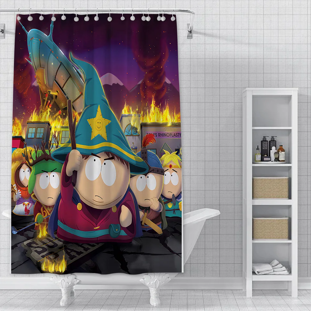 HOT Anime P-parks Souths Shower Curtain Waterproof Polyester Fabric Paint Bath Curtains Home Bathroom Decor Curtain With Hook