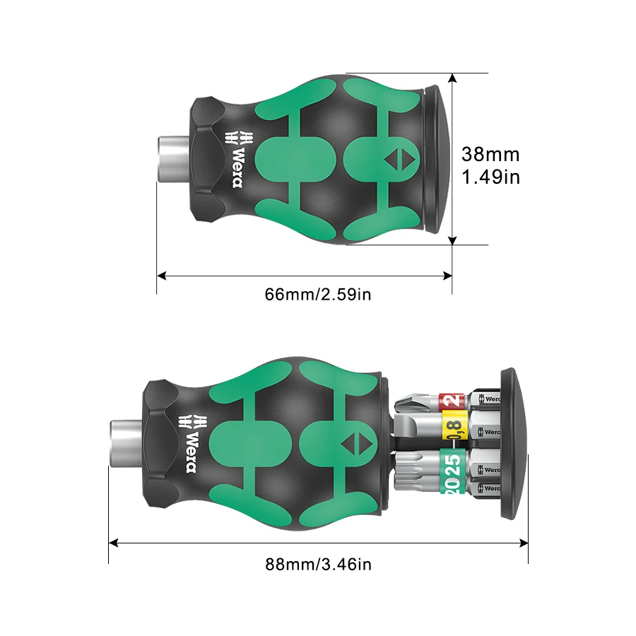 WERA 6 PCS Mini Ratchet Short Handle Screwdriver Set Kraftform Kompakt Stubby Magazine 1 Portable Screwdrivers 0500887