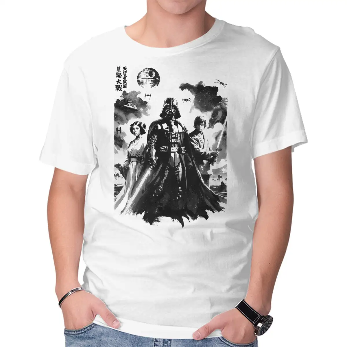 Skywalkers Sumi-e Anime Graphic T-shirts For Men Clothing Women Short Sleeve Tees Vintage High Quality 100%Cotton