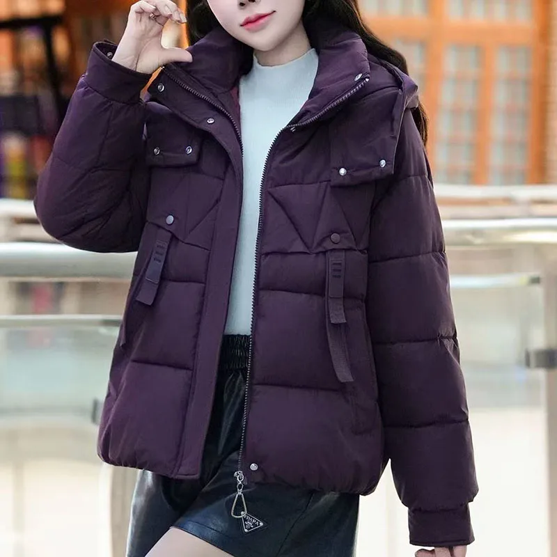 Women Winter New Fashion Short Hooded Parkas Coats Thicken Warm Down Cotton Jacket Ladies Chic Top Loose Bread Outerwear Female