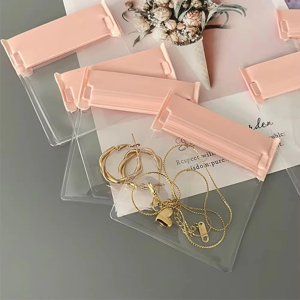 100pcs Pink Zipper Matte Frosted Bag Earrings Pendants Bracelets High Quality Transparent Storage Bag Reusable Storage Container