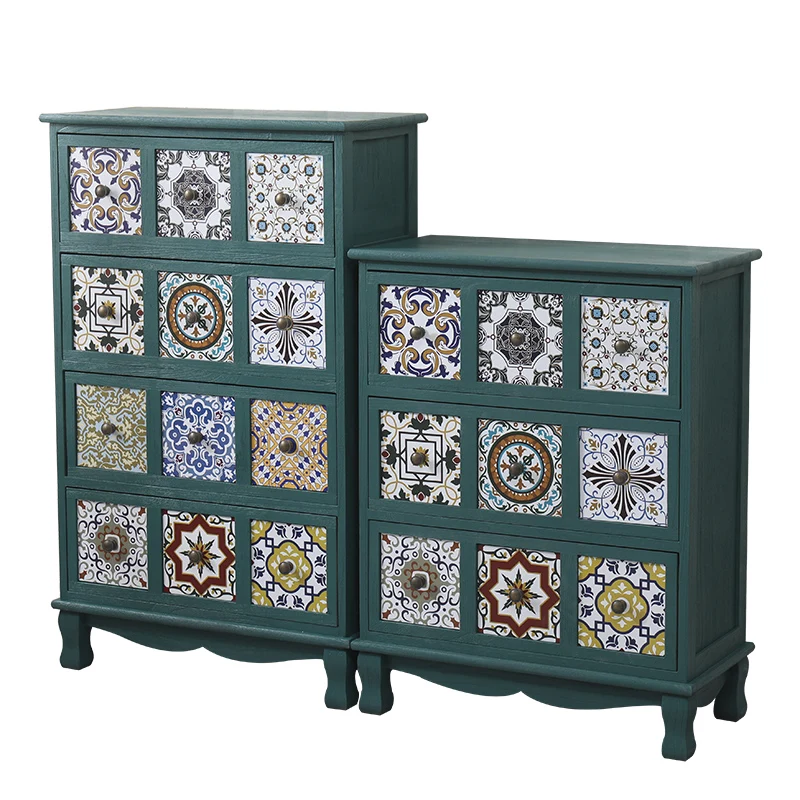 

American solid wood storage cabinet creative painted retro chest cabinet small wall storage balcony storage