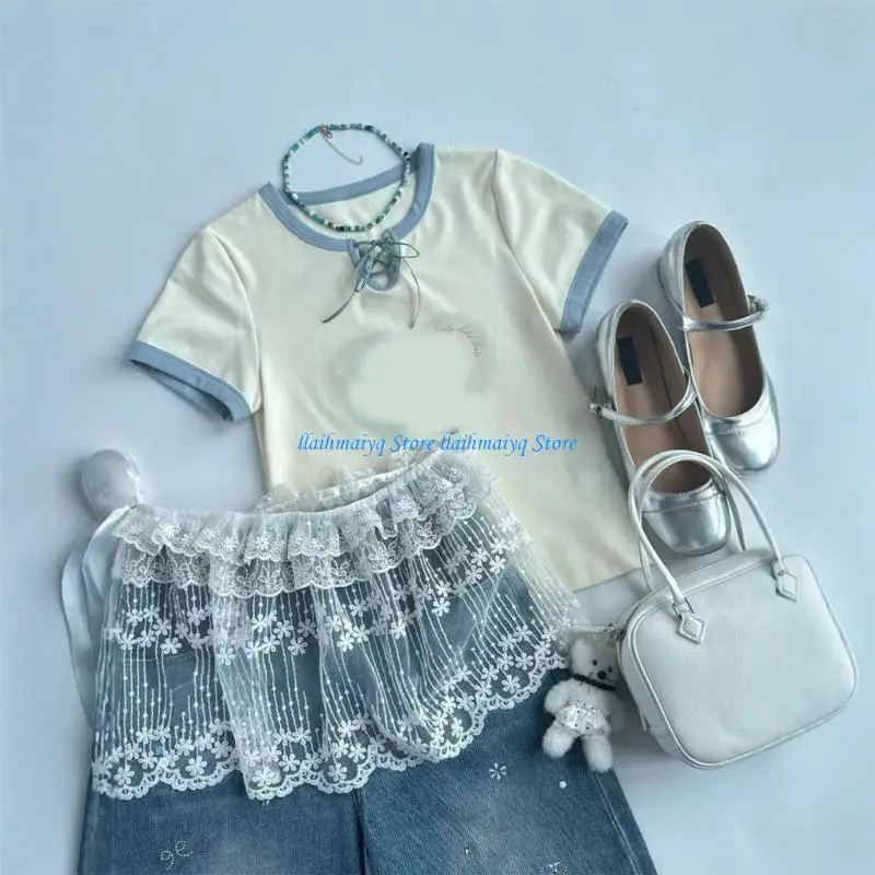 

573B Ruffle Lace Shirt Extender Underskirts Layering Half Slip Clothing Accessories