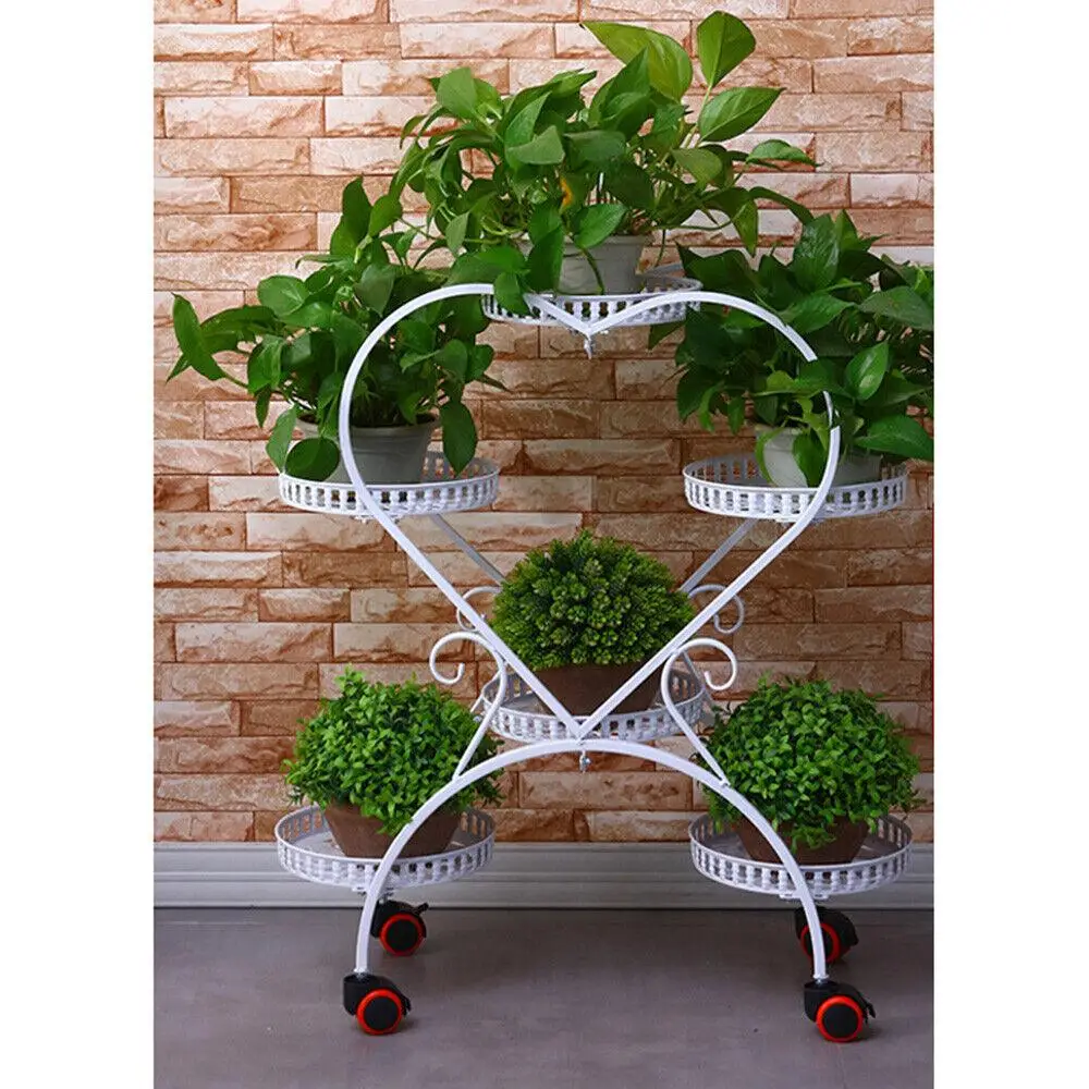 6 Pots Plants Heart Shaped Flower Stand Holder Rack Shelf In Living Room Bedroom