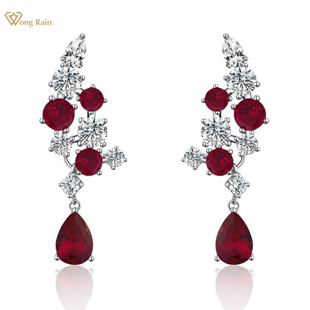 

Wong Rain 100% 925 Sterling Silver Pear Cut 4CT Ruby Sapphire High Carbon Diamond Gemstone Drop Earrings Fine Jewelry Wholesale