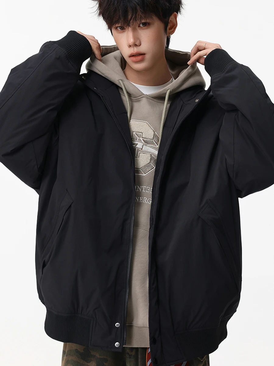 

Retro American Thiened Winter Cotton Jaet for Men Bla Warm Stand Collar Men's Cotton Clothes Youth Faion Long Sve