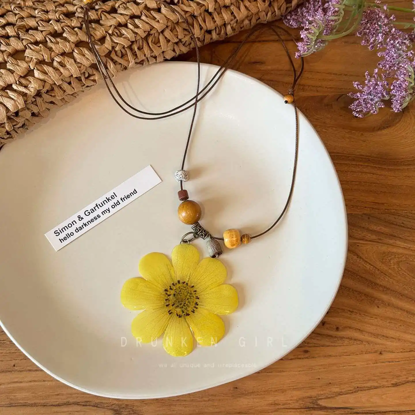 MOJOY New Arrival Resin Casting Process Yellow Gesang Flower Plant Fruit Pendant Necklace Women Trendy Fun Neck Chain Jewelry