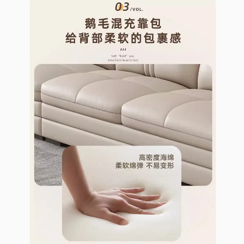 Leather sofa, modern simple first-layer cowhide straight row living room size apartment corner leather sofa