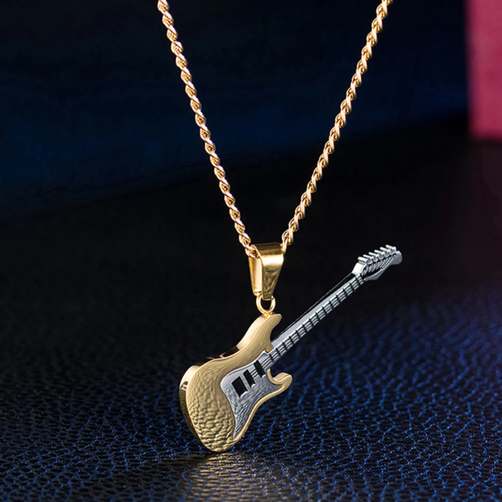 

2pcs Guitar Pendant Necklace Titanium Steel Lightweight Durable Portable Guitar Neck Chain For Men Women Rocker Musician