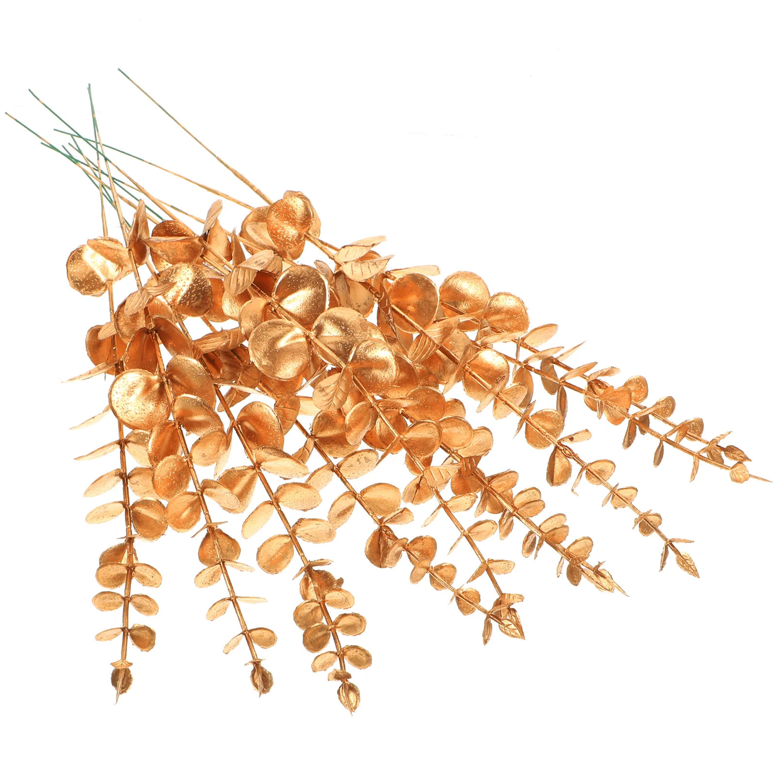 

10pcs Golden Eucalyptus Leaves Faux Stems Artificial Greenery Branches Real Touch Decor Farmhouse Home Wedding Centerpiece