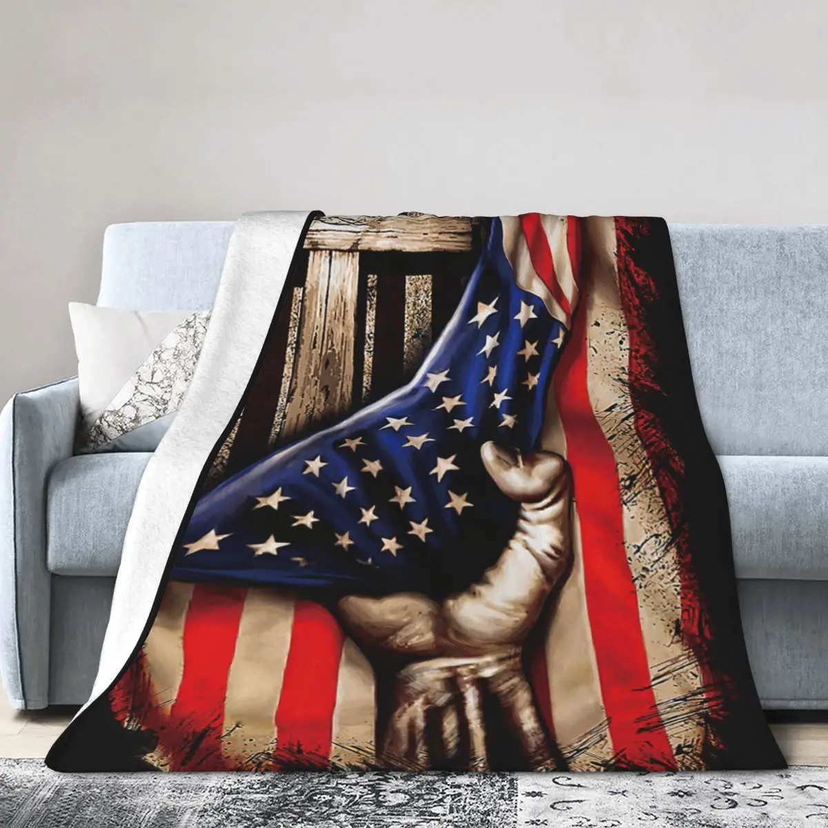 God Jesus Cross Religion USA American Fist Hand Patriotic Bed Blanket Flannel Blanket Flannel Blanket Air conditioning blanket