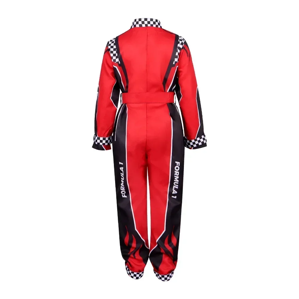 Adult Kids Racer Cosplay Costume Red Classic One-Piece Training Racing Uniform Suit For Children Halloween Karting Jersey Cloth