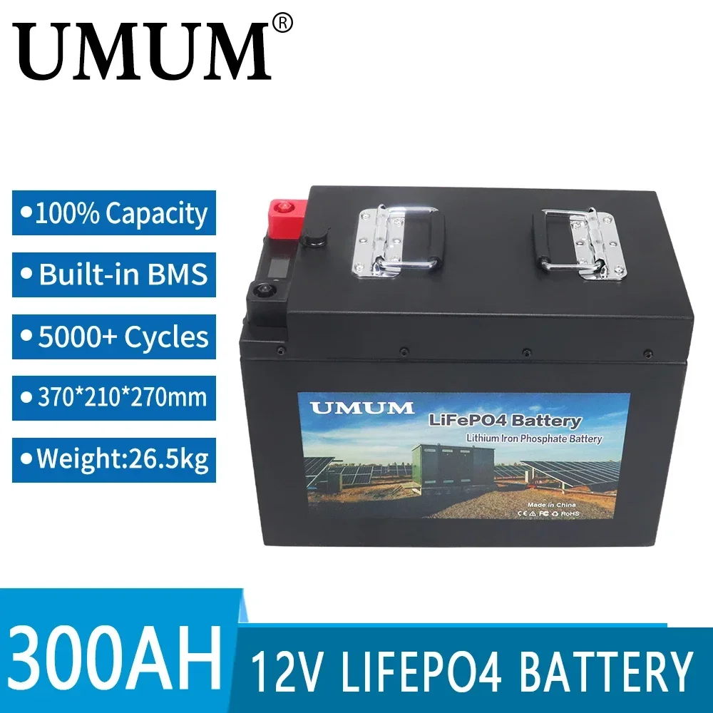 12V 24V LiFePO4 Battery 500Ah 300AH 200Ah 100Ah Built-in BMS Lithium Iron Phosphate Cell 5000 Cycles For Solar Golf Cart+Charger