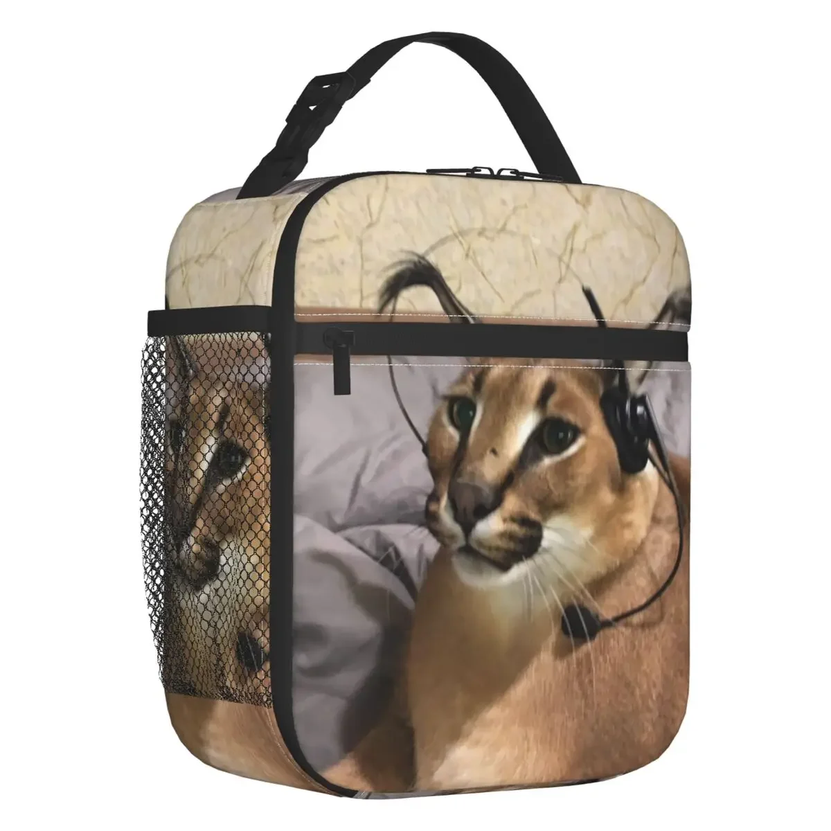 

Custom Big Floppa Lunch Bag Women Cooler Warm Funny Caracal Cat Insulated Lunch Box for Kids School Children