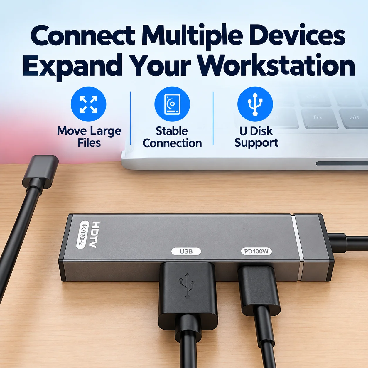 3 in 1 USB C Hub 4K 120Hz HDMI Adapter 100W PD Charging USB 3.0 Hub Type C Dock For Laptop MacBook iPhone iPad Samsung TV U Disk