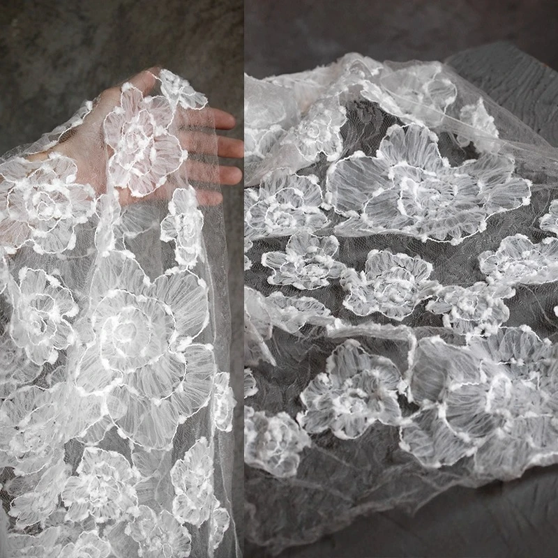 

Трехмерный узор, текстура, сетчатая ткань, белая вышивка, цветочная юбка, кружевная одежда, дизайнерская ткань ручной работы «сделай сам»