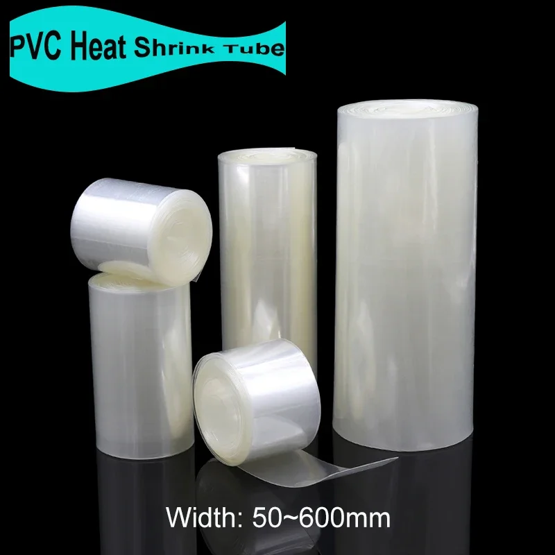 2/5/10/20M Clear PVC Heat Shrink Tubing 50~600mm Width Insulated Film Wrap lithium Case Cable Sleeve Shrinkable Heat Tube