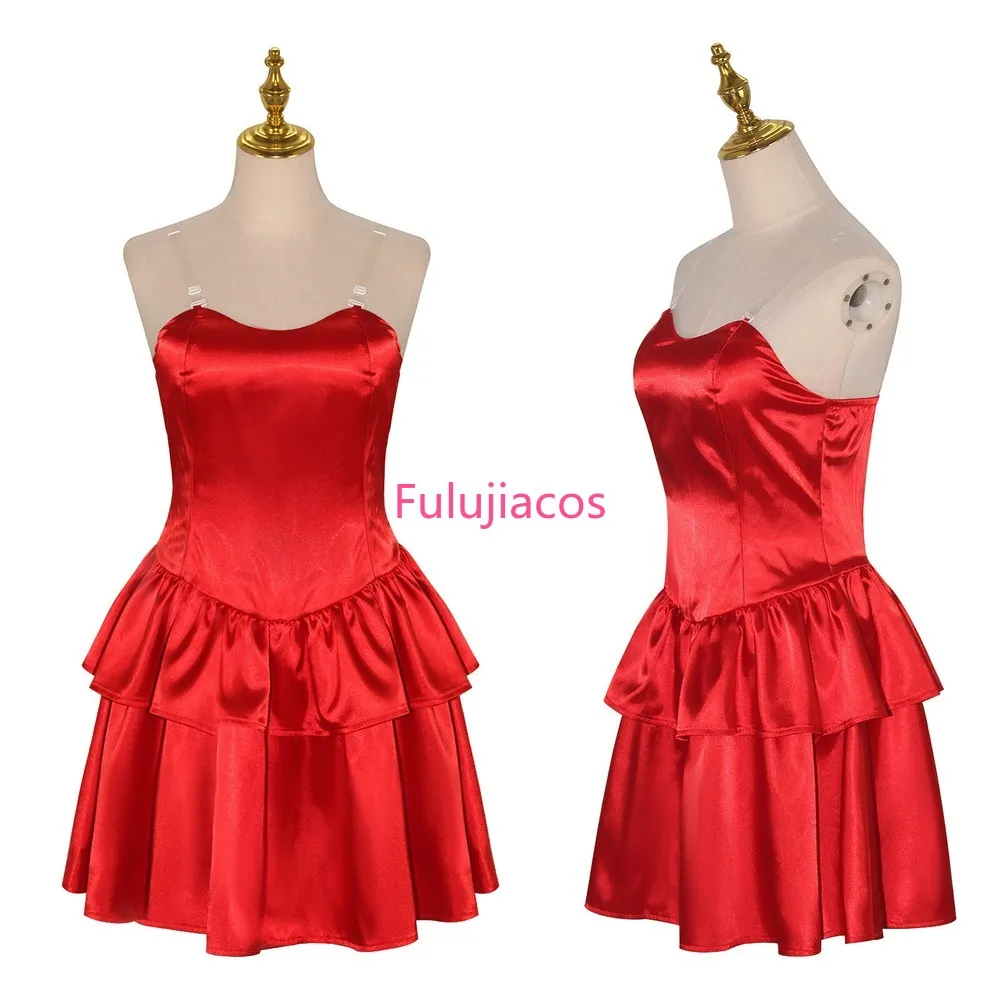 

Fulujiacos Mima Cosplay Costume Red Strapless Tube Dress Headband Gloves
