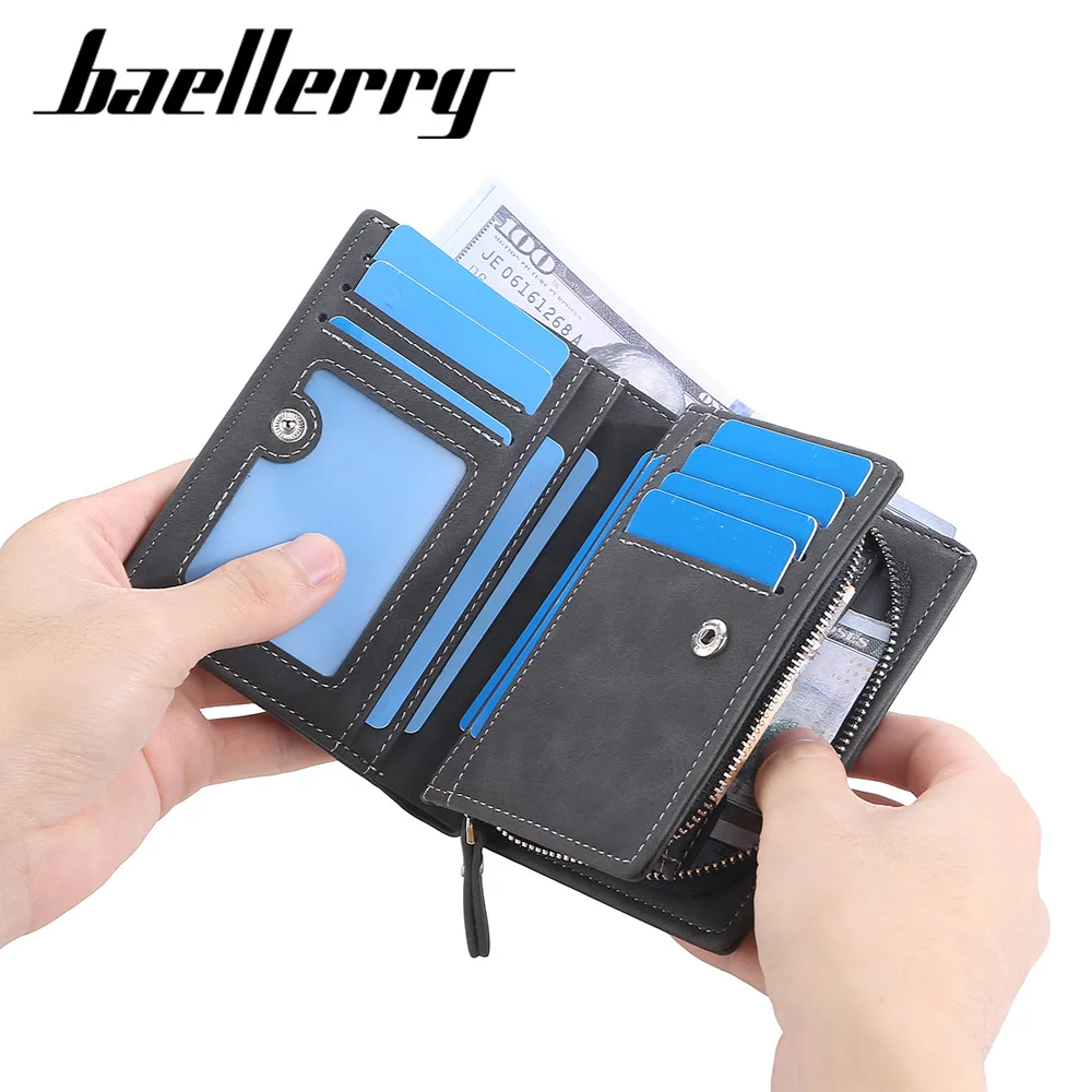 Baellerry Nubuck Leather Men Wallet Zipper Short Designer Hipster Credit Card Holders Vintage Inserts Coin Purses