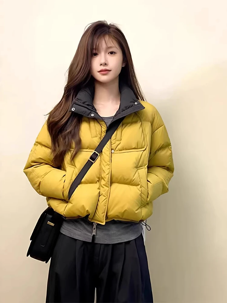 

Warm Thickened Yellow down Cotton Jacket Women's Loose Style Korean Lazy Fashion Outerwear Winter New Arrival Slimming Coat