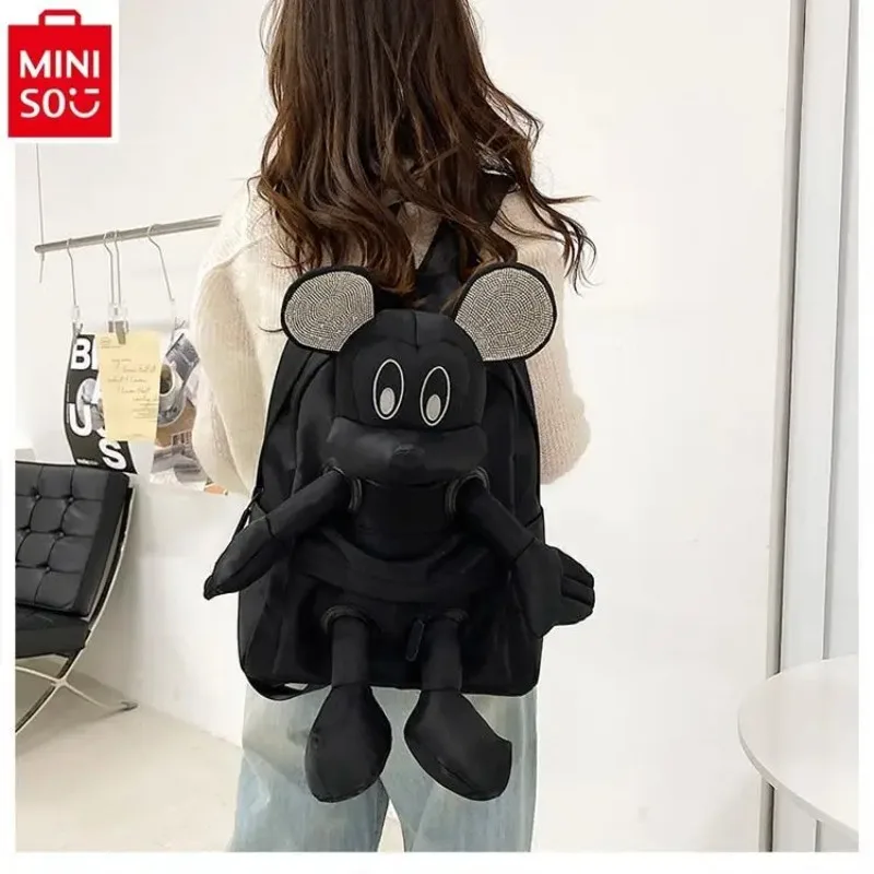 

MINISO Disney Mickey cartoon studded diamond sequin women's backpack cute, sweet, large capacity children's backpack