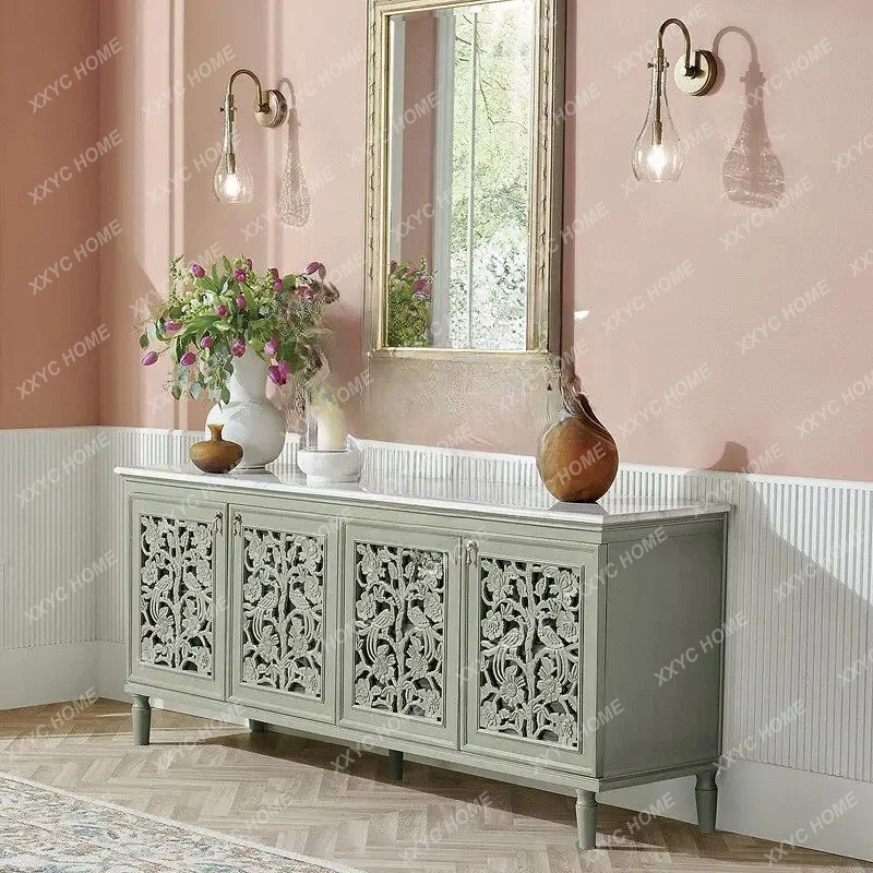 XXstyle solid wood hollow carved sideboard, light luxury villa living room wall-mounted entryway partition