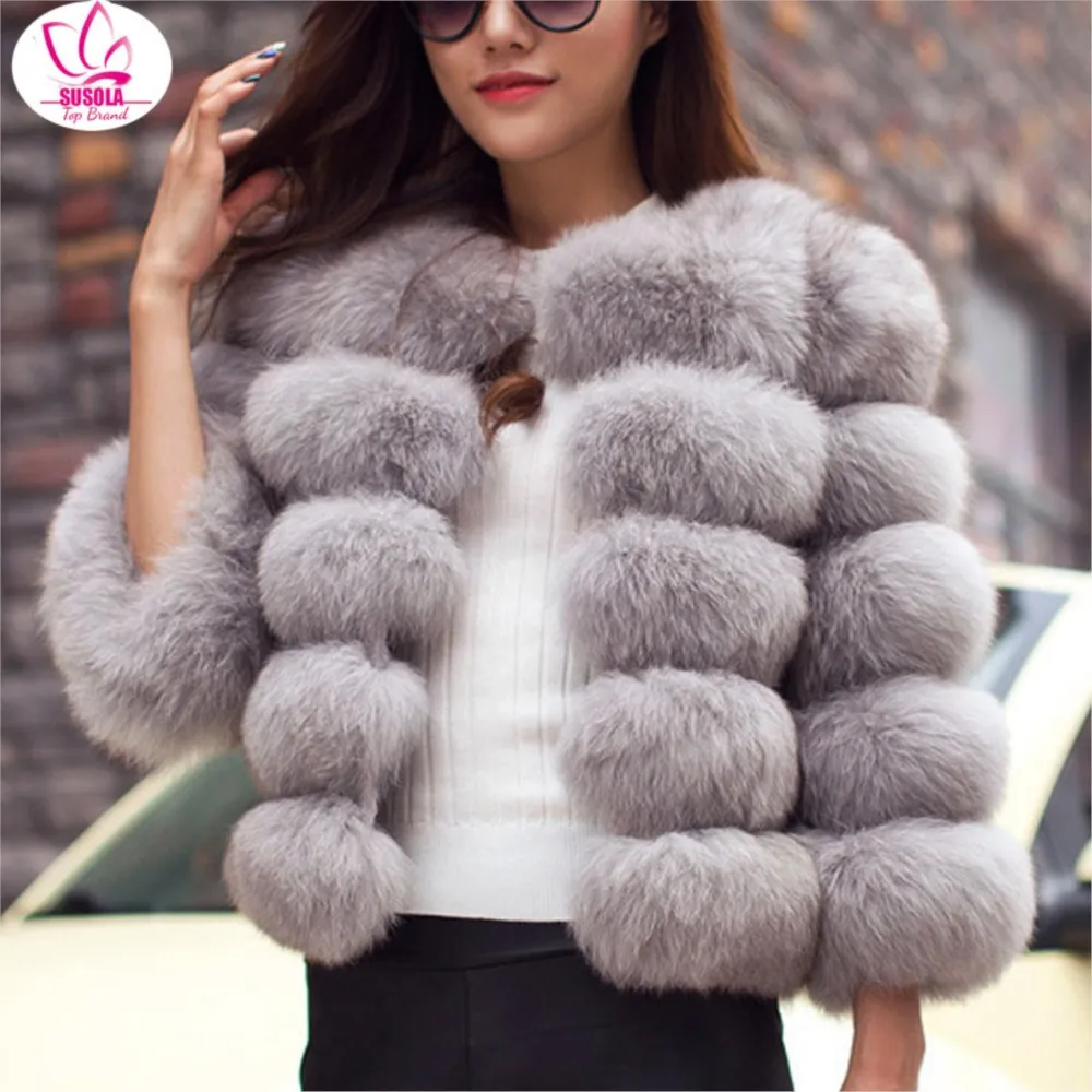 SUSOLA S-4XL Mink Coats Autumn Winter Fluffy Black Faux Fur Coat Women Elegant Thick Warm Faux Fur Jackets For Women Lady Tops