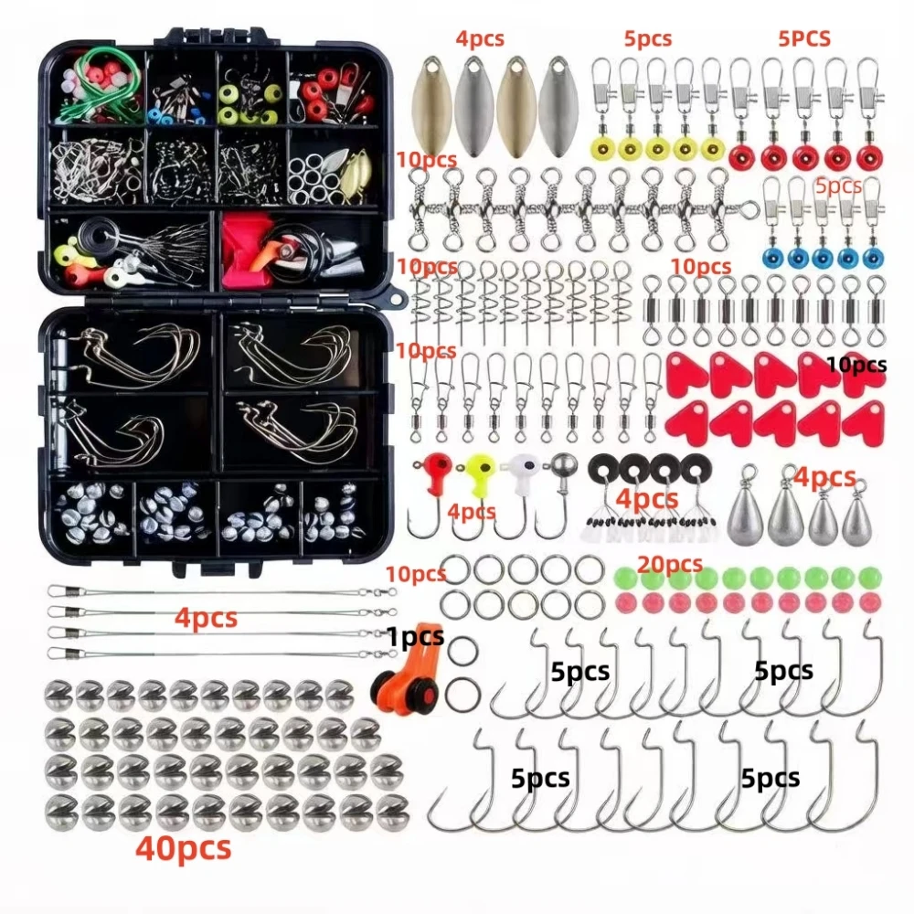 187pcs Fishing Gear Set with Hooks Buckles Weights for Carp Bait Lure Fish Tackle Equipment - Fishing Accessories Kit