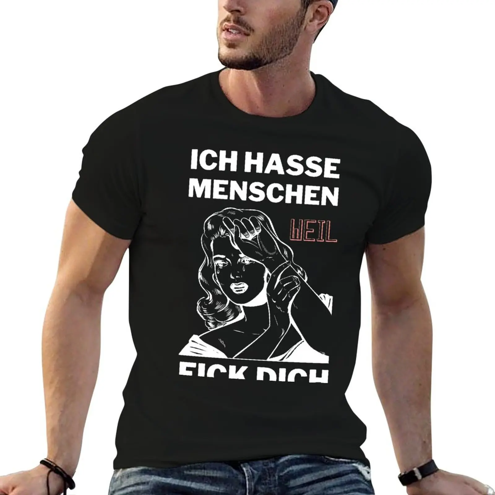 Ich hasse Mensch، wieul Fick dich. تي شيرت أساسي تي شيرت مضحك تي شيرت فكاهة داكنة تي شيرت للرجال تي شيرت بقصة ضيقة #4