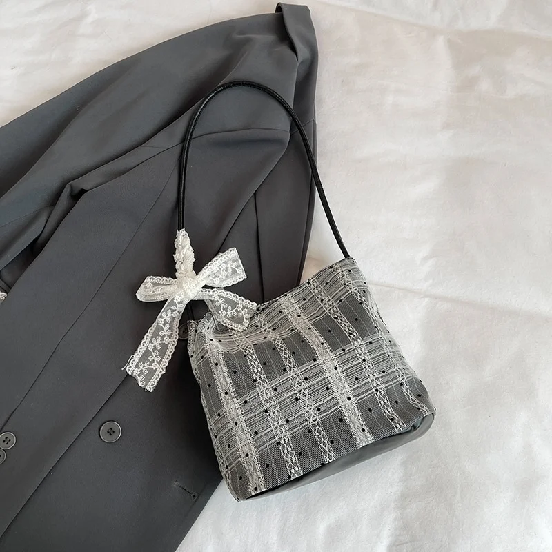 

Ins Simplicity Мини-сумка на плечо для девочек Корейская японская модная сумка-ведро в горошек Декоративный комплект шелкового шарфа Симпатичная сумка для хранения