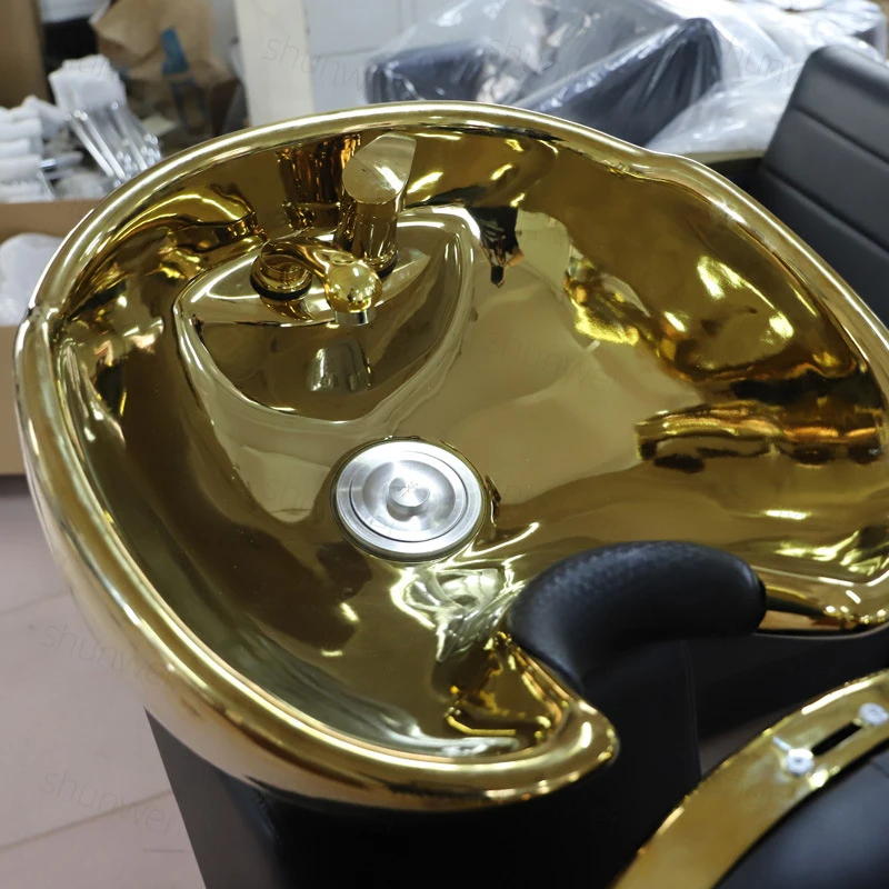 Semi-Reclining Shampoo Hair Salons, Washing Bed With Ceramic Basin And Massage Function Hairdressing Sho