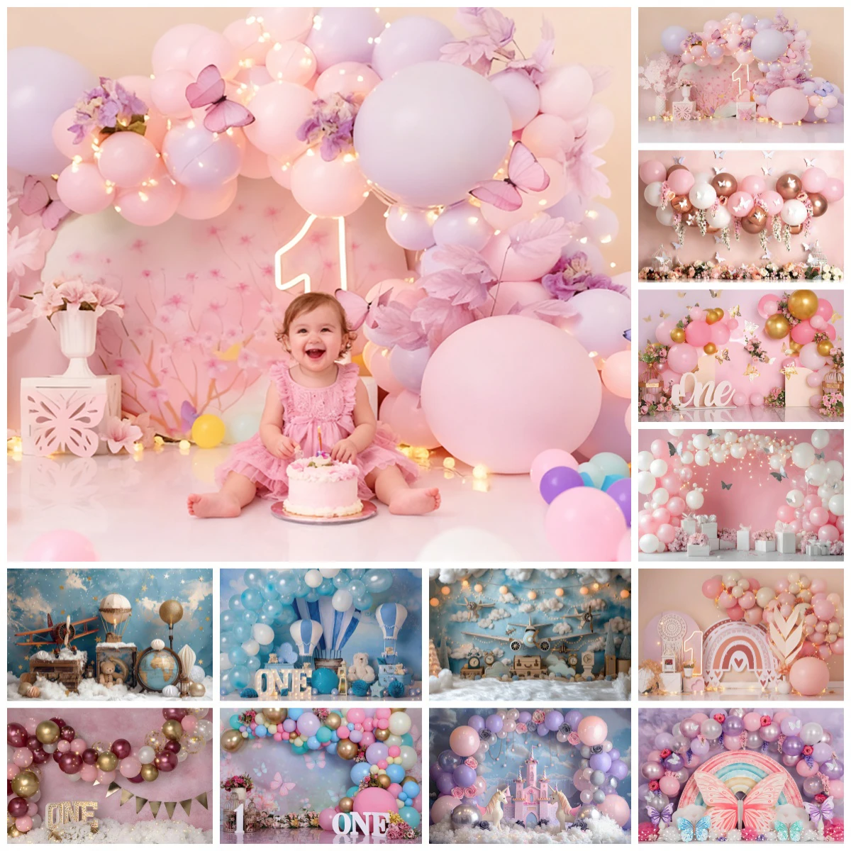 

Baby Shower Birthday Decoration Backdrop Pink Blue Newborn 1st Birthday Party Interior Kids Portrait Backgrounds for Photographs
