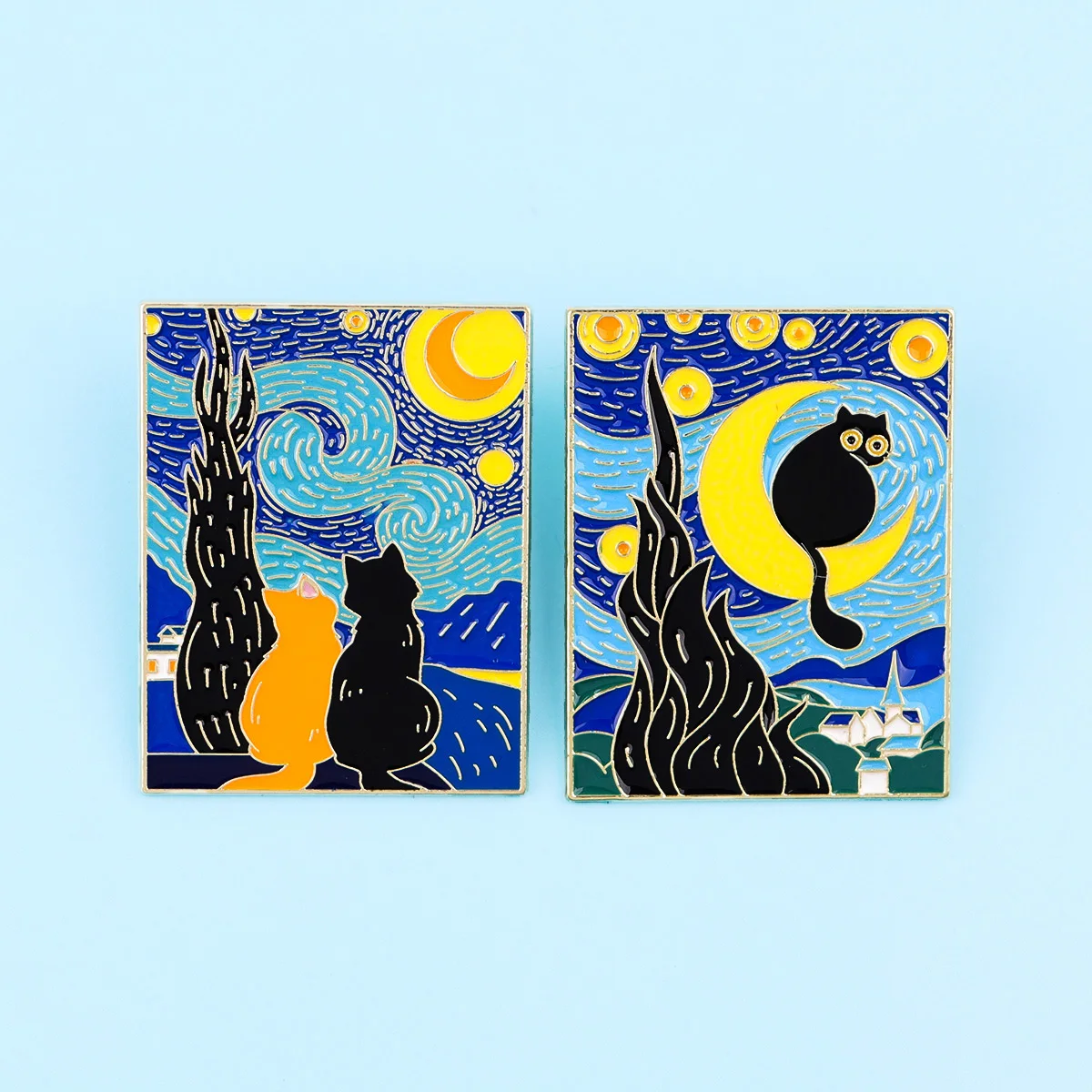 Funny Van Gogh Black Cat Soft Enamel Pin Women Brooch for Clothes Badges on Bag Lapel Pins for Backpack Cute Jewelry Accessories