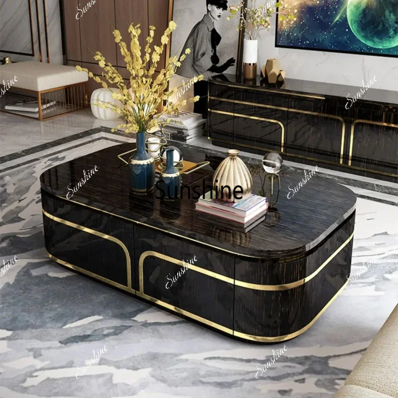 Affordable Luxury Style Solid Wood Baking Finish Tea Table Wood Veneer Small Apartment Living Room Rectangular Coffee Table