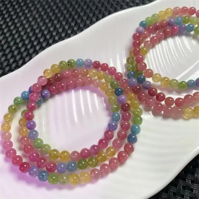 5.5MM Natural Sweet Tourmaline Triple Circle Bracelet Reiki Healing Stone Fashion Jewelry Holiday Gifts For Women 1PCS