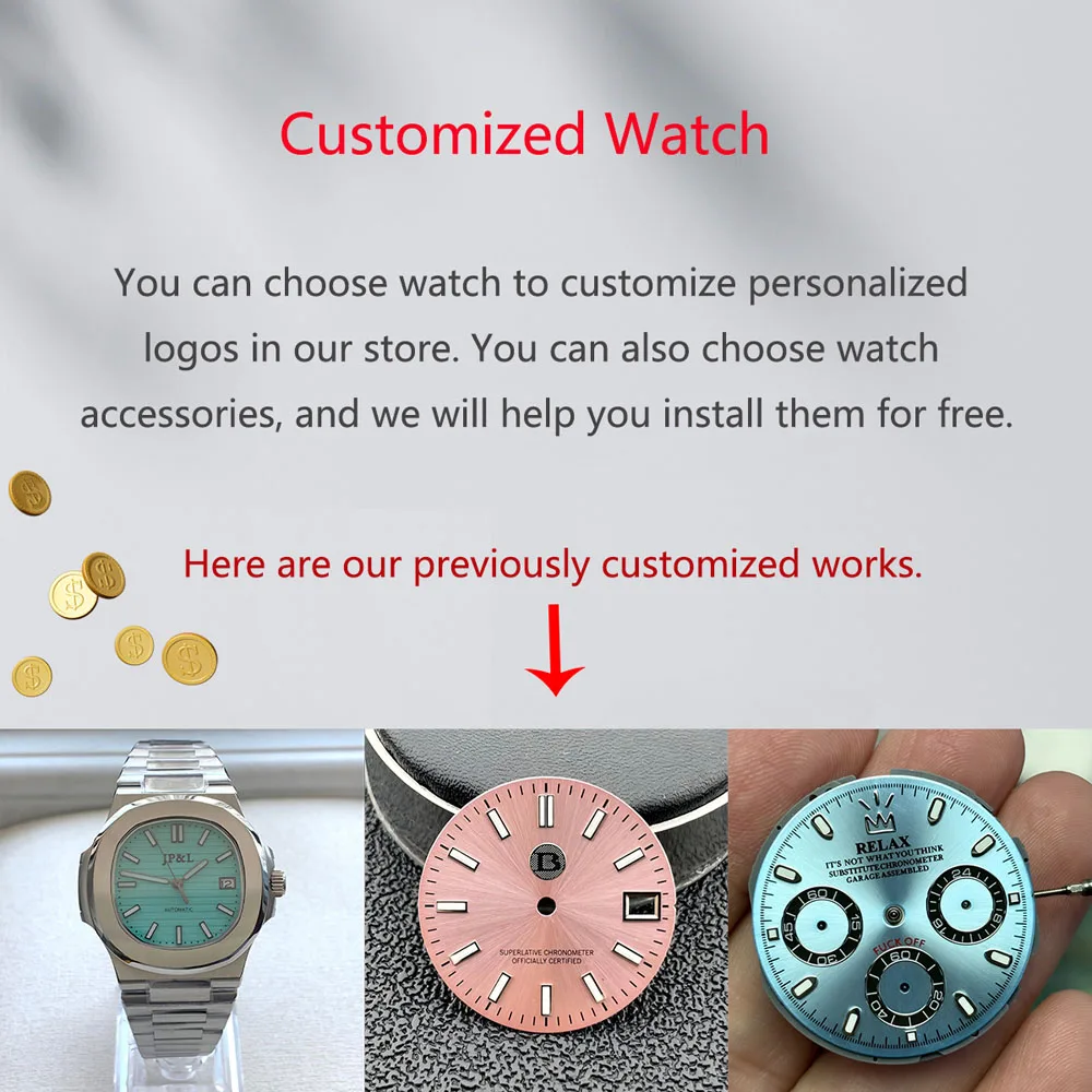 شعارات مخصصة لساعات المعصم الميكانيكية الأوتوماتيكية NH34/NH35/NH36/NH38/NH39/NH70 أجزاء تعديل reloj الفاخرة للرجال